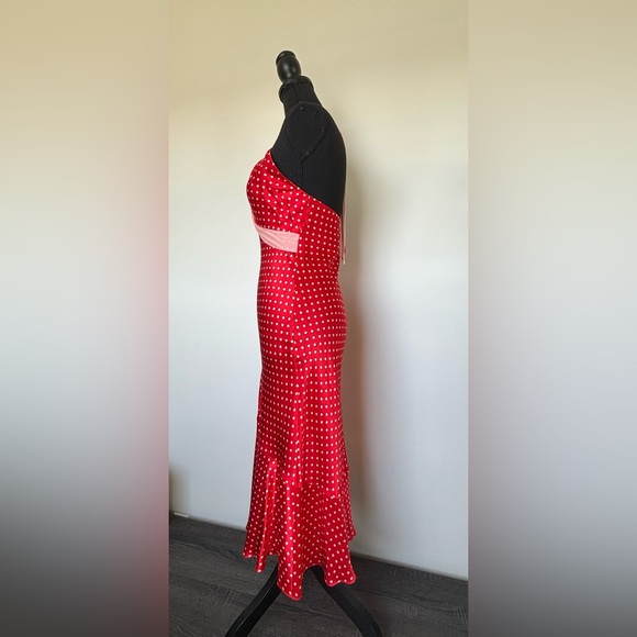 New Poleci Vintage Silk Women’s Slip On Neck Tie Red Polka Dot Dress Size 8 - Picture 8 of 16